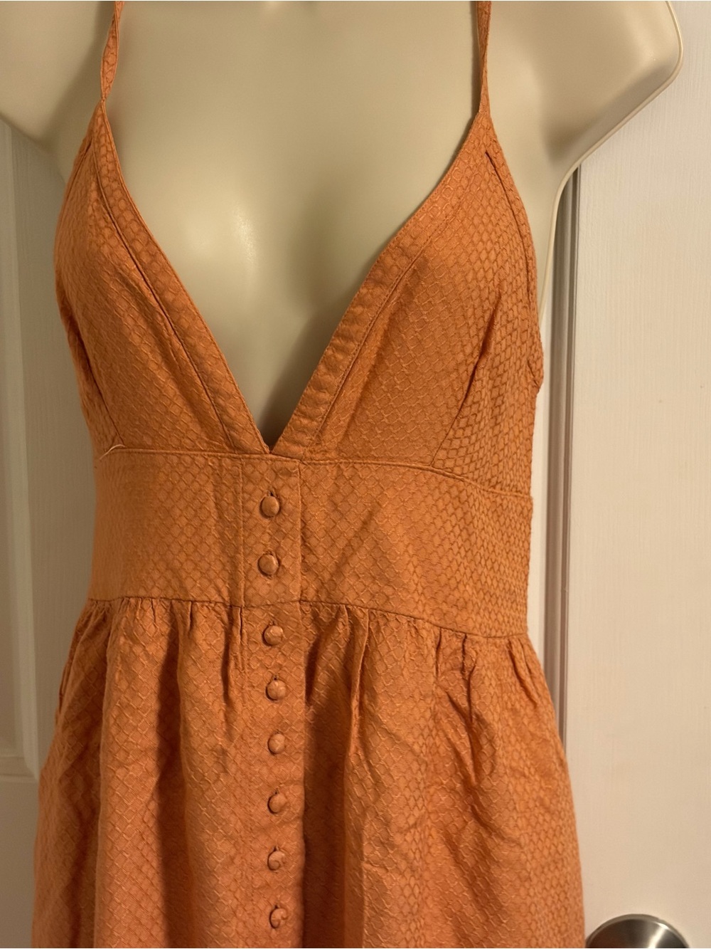 Roxy Women's Textured Sundress in Rust Orange - Deep V Neck